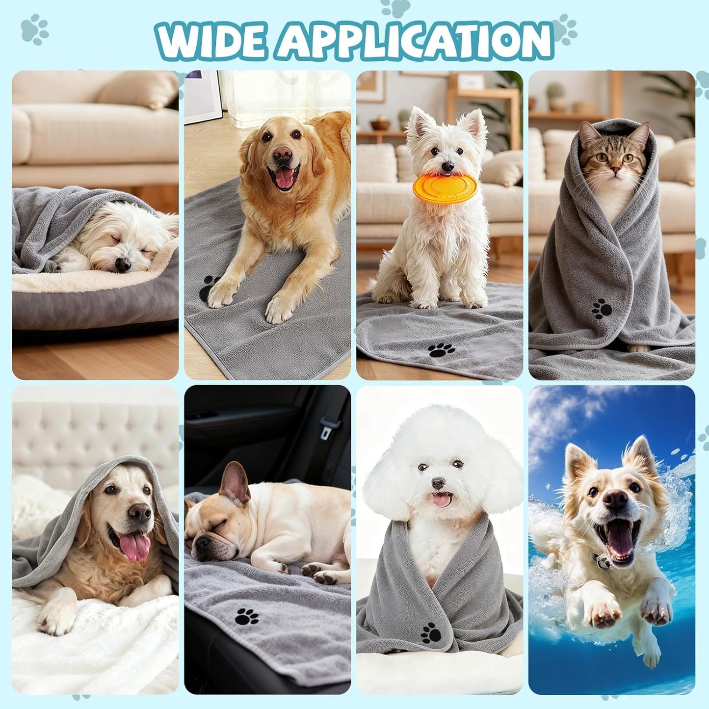 Puomue Super Absorbent Microfiber Dog Towels for Efficient Drying, Soft Pet Grooming Towel, 40 x 23.6 Inches, Ideal for Dog Showers and Baths for All Dog Sizes, Grey