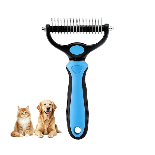 Dematting Comb and Undercoat Rake for Dogs and Cats - Professional Grooming Tool for Long Hair, Removes Tangles, Knots, and Loose Fur (Blue, Large)
