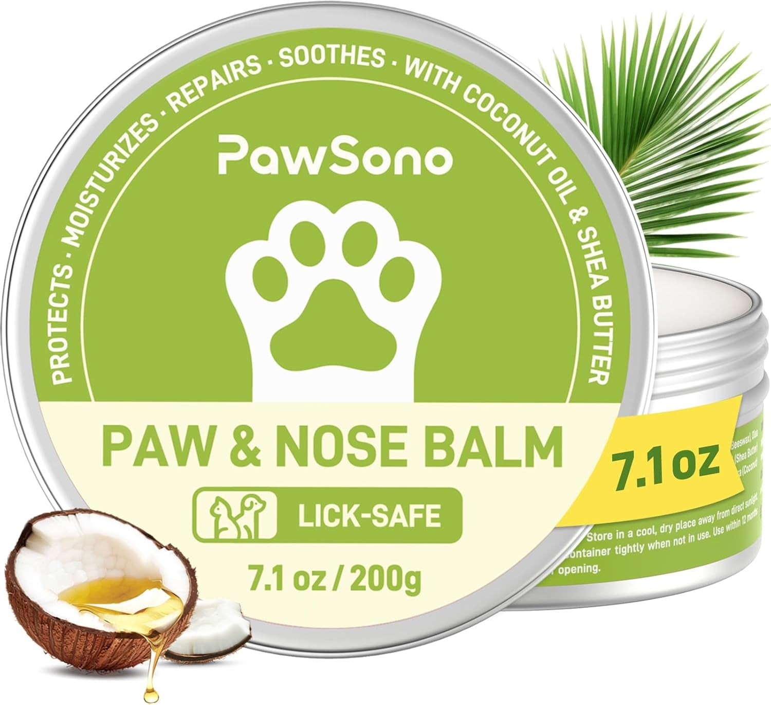 Pawsono Lick-Safe Dog Paw and Nose Balm with Coconut Oil | All-Natural Moisturizer for Dry, Cracked Pads and Snouts | Protective Wax for Hot Pavement and Sand | 2.1 Oz (60 G)