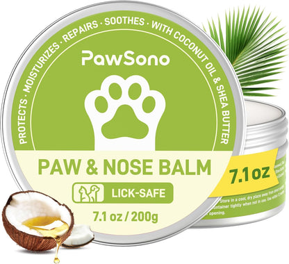 Pawsono Lick-Safe Dog Paw and Nose Balm with Coconut Oil | All-Natural Moisturizer for Dry, Cracked Pads and Snouts | Protective Wax for Hot Pavement and Sand | 2.1 Oz (60 G)