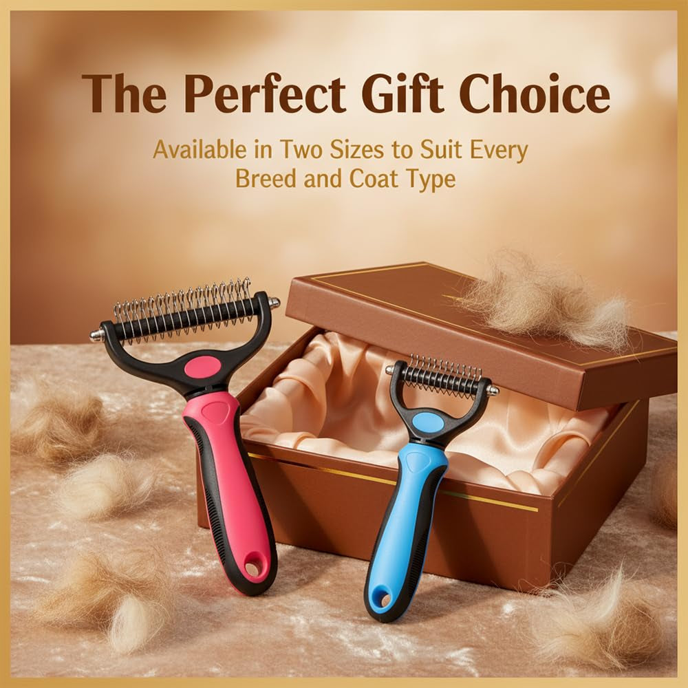 Dematting Comb and Undercoat Rake for Dogs and Cats - Professional Grooming Tool for Long Hair, Removes Tangles, Knots, and Loose Fur (Blue, Large)