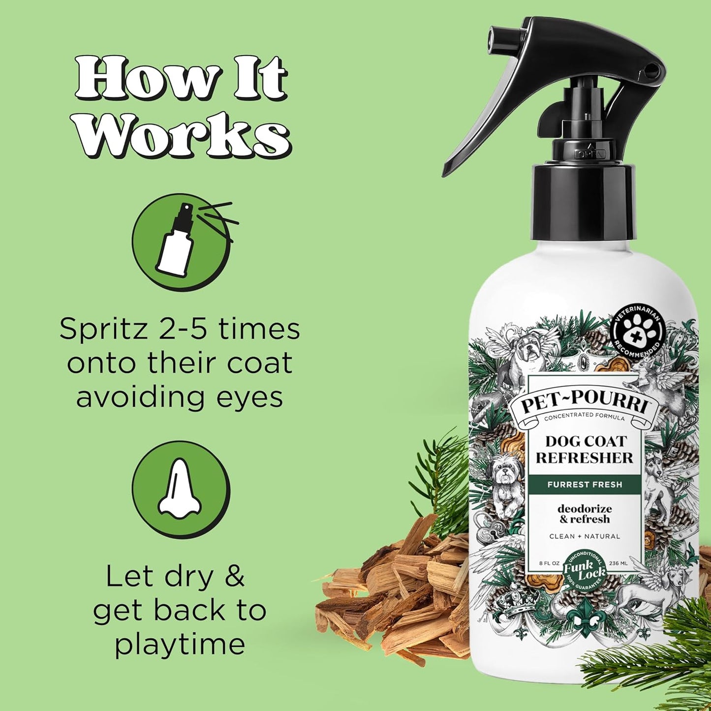 Poo-Pourri Furrest Fresh Dog Deodorizing Spray, 8 Fl Oz - Essential Oil Pet Odor Neutralizer with Fir, Amber, and Cedarwood Scent, Vet Recommended, Paraben & Sulfate-Free