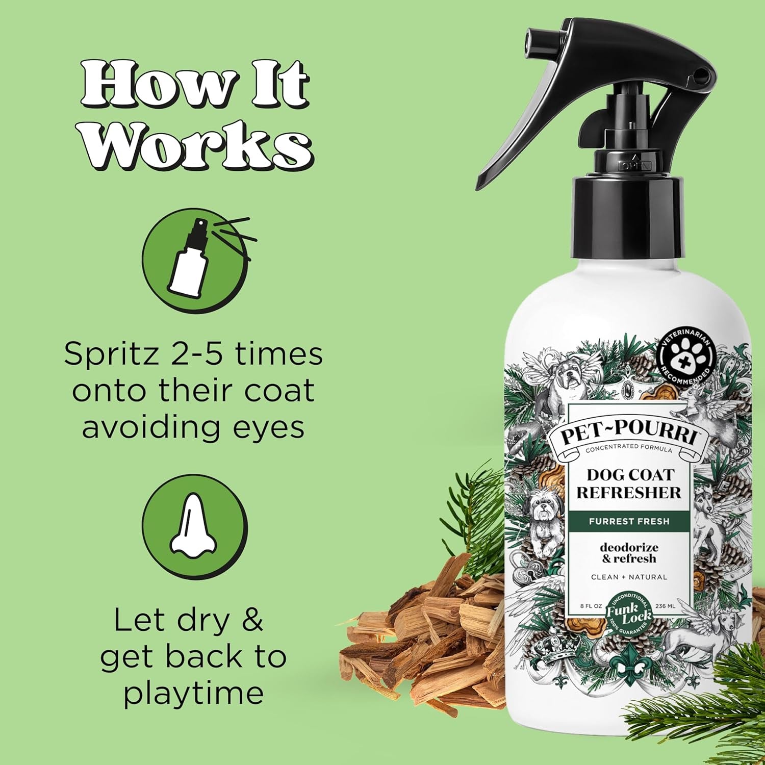 Poo-Pourri Furrest Fresh Dog Deodorizing Spray, 8 Fl Oz - Essential Oil Pet Odor Neutralizer with Fir, Amber, and Cedarwood Scent, Vet Recommended, Paraben & Sulfate-Free