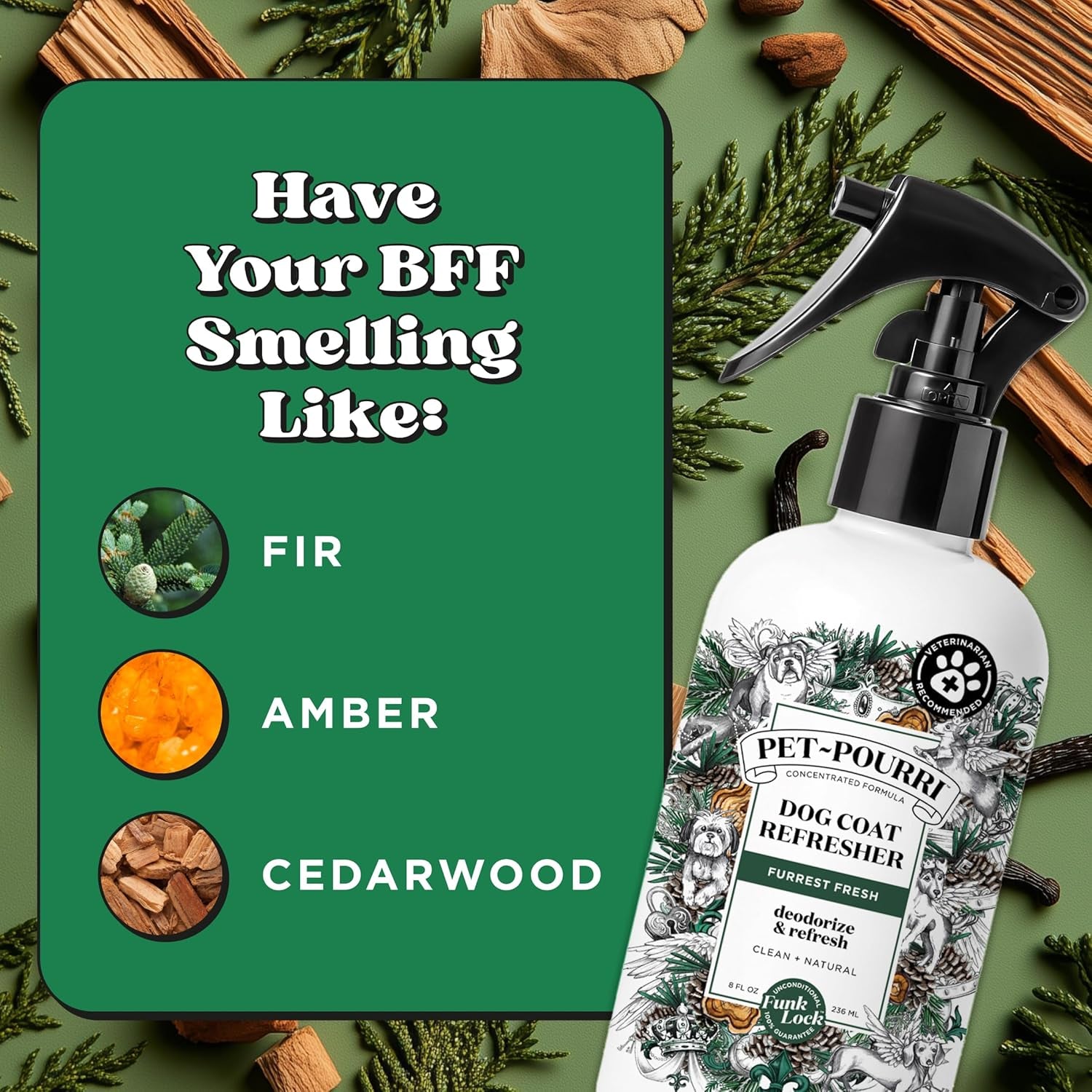 Poo-Pourri Furrest Fresh Dog Deodorizing Spray, 8 Fl Oz - Essential Oil Pet Odor Neutralizer with Fir, Amber, and Cedarwood Scent, Vet Recommended, Paraben & Sulfate-Free