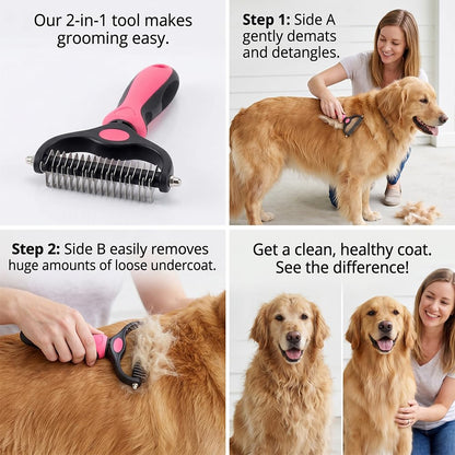 Dematting Comb and Undercoat Rake for Dogs and Cats - Professional Grooming Tool for Long Hair, Removes Tangles, Knots, and Loose Fur (Blue, Large)