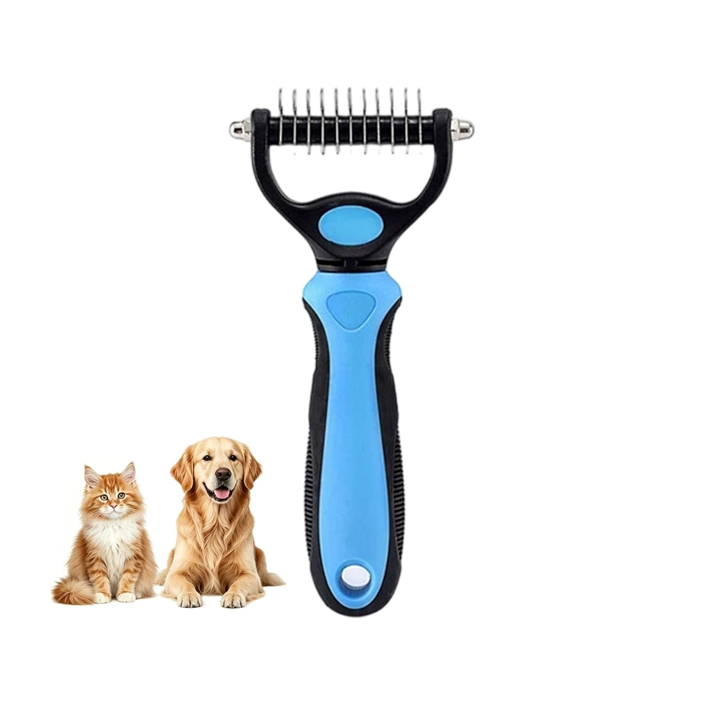 Dematting Comb and Undercoat Rake for Dogs and Cats - Professional Grooming Tool for Long Hair, Removes Tangles, Knots, and Loose Fur (Blue, Large)
