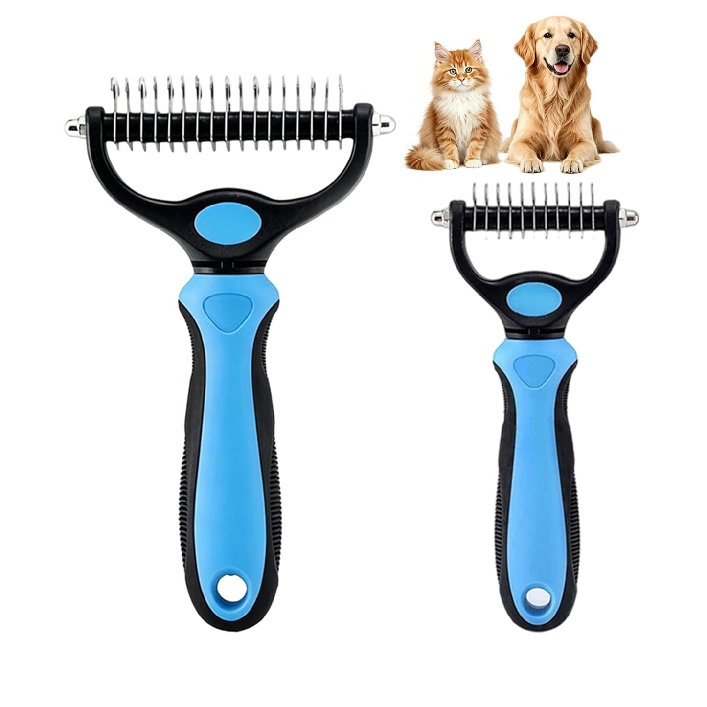 Dematting Comb and Undercoat Rake for Dogs and Cats - Professional Grooming Tool for Long Hair, Removes Tangles, Knots, and Loose Fur (Blue, Large)