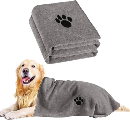 Puomue Super Absorbent Microfiber Dog Towels for Efficient Drying, Soft Pet Grooming Towel, 40 x 23.6 Inches, Ideal for Dog Showers and Baths for All Dog Sizes, Grey