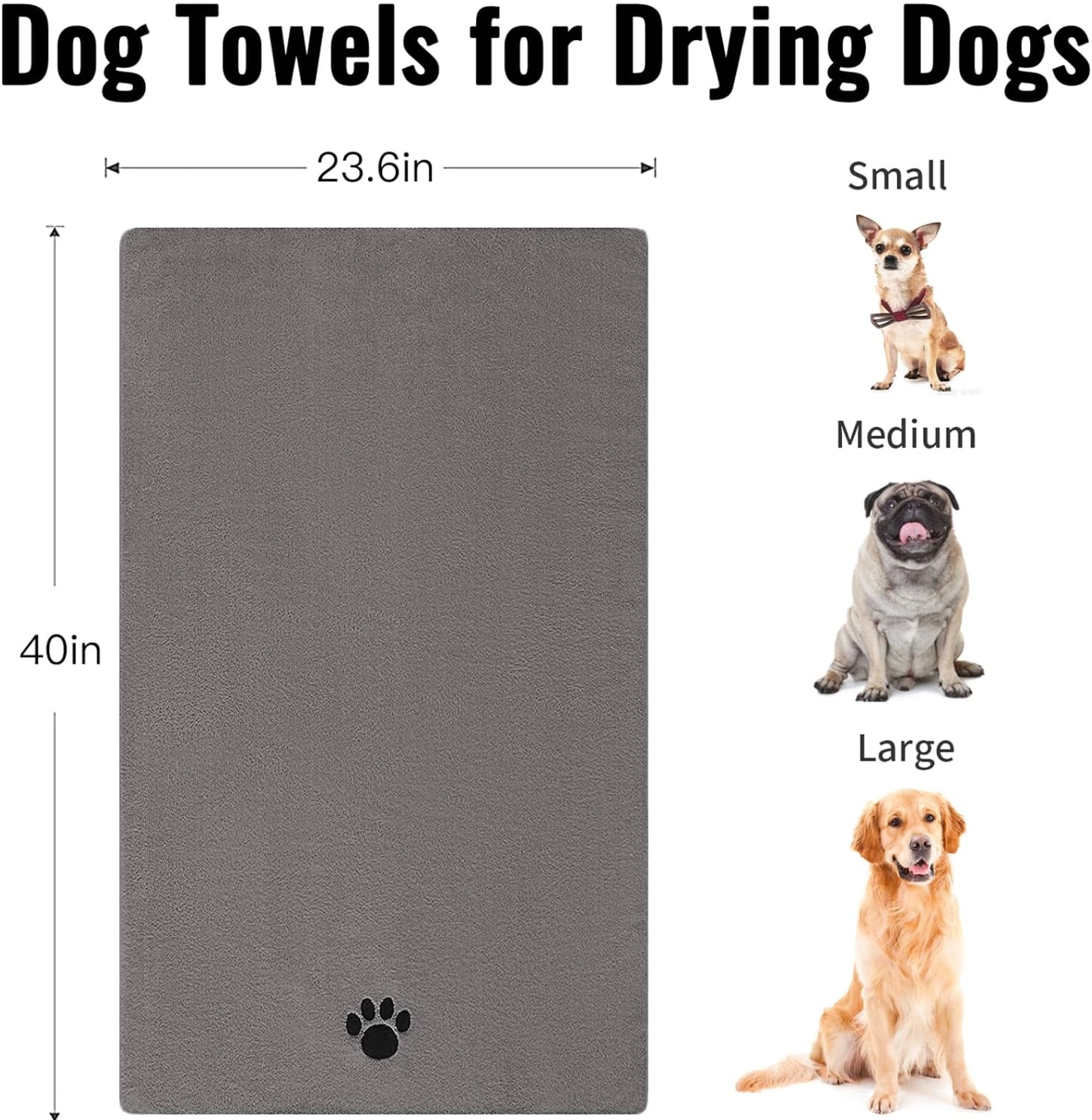 Puomue Super Absorbent Microfiber Dog Towels for Efficient Drying, Soft Pet Grooming Towel, 40 x 23.6 Inches, Ideal for Dog Showers and Baths for All Dog Sizes, Grey