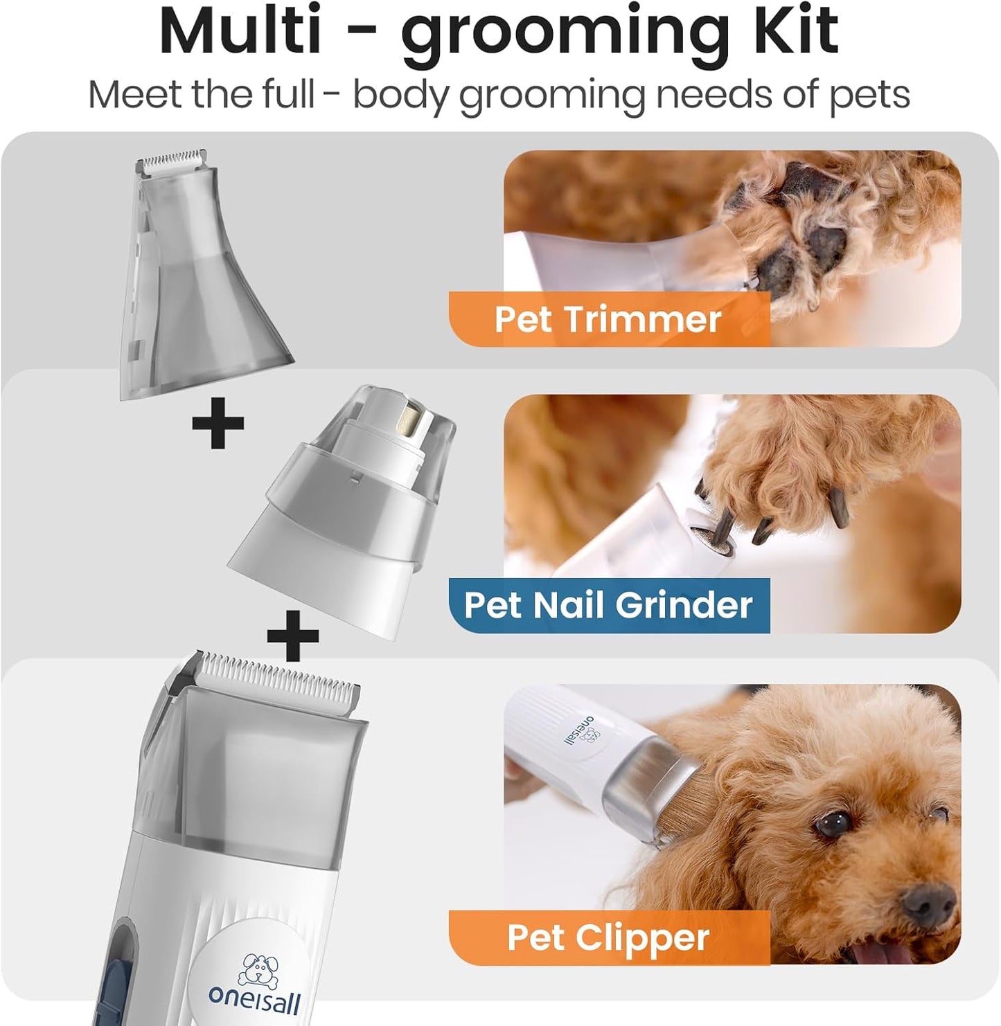 Oneisall Professional Dog Grooming Vacuum with Clipper and Nail Grinder, 1.5L Dust Cup, 7-in-1 Shedding Brush for Pet Hair and Home Cleaning (Blue)