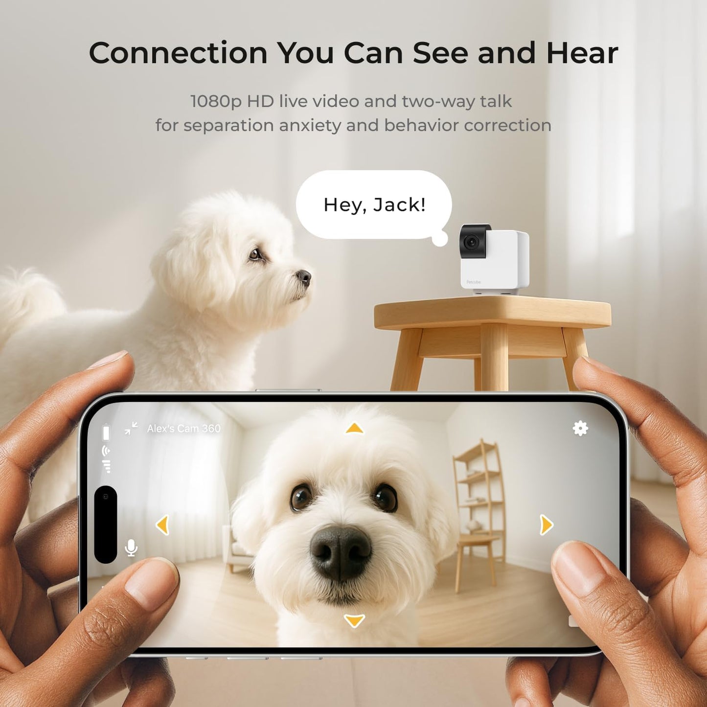 Petcube Cam 360° Interactive Wi-Fi Security Camera for Pets and Home with Mobile App, 1080P HD Video, Pan-Tilt Functionality, Night Vision, and AI Alerts