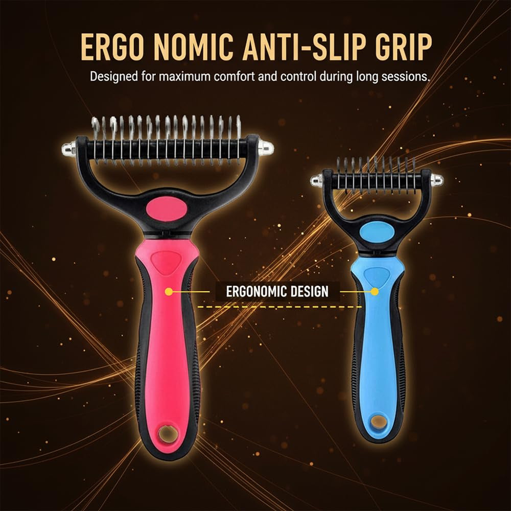 Dematting Comb and Undercoat Rake for Dogs and Cats - Professional Grooming Tool for Long Hair, Removes Tangles, Knots, and Loose Fur (Blue, Large)