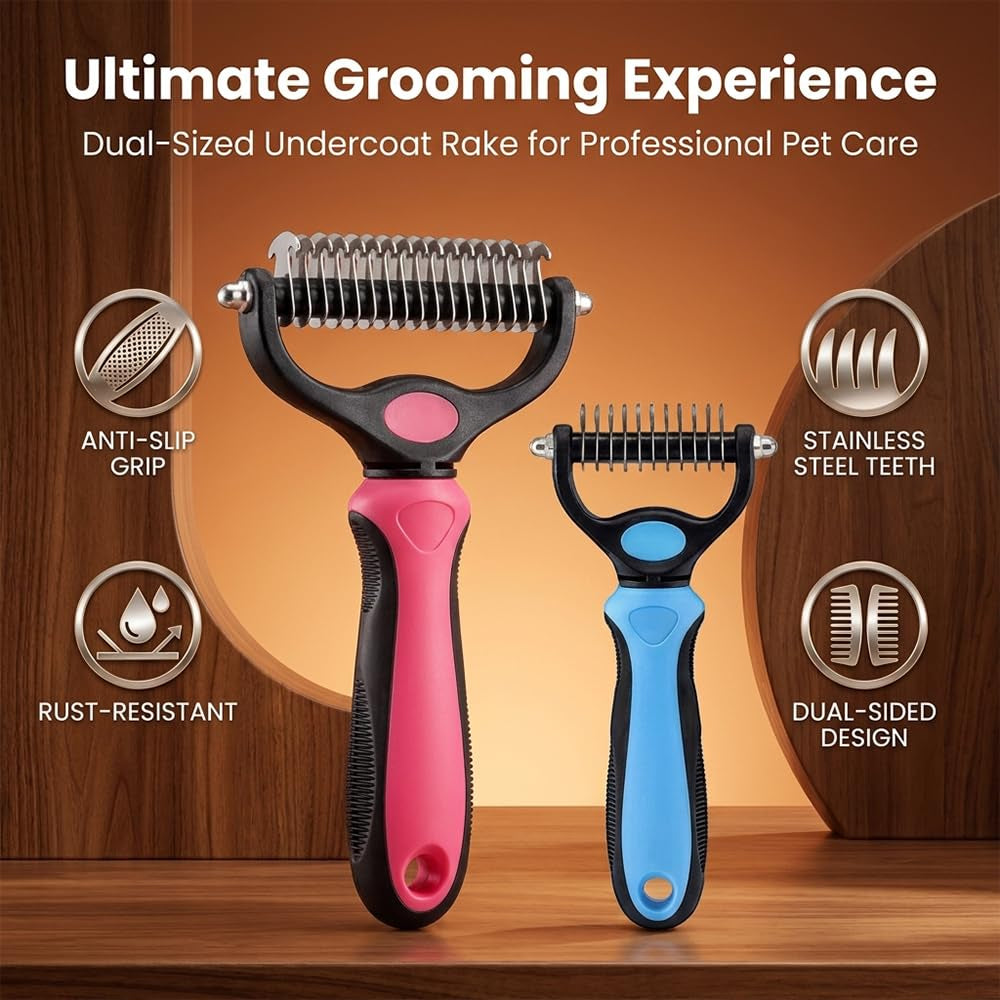 Dematting Comb and Undercoat Rake for Dogs and Cats - Professional Grooming Tool for Long Hair, Removes Tangles, Knots, and Loose Fur (Blue, Large)