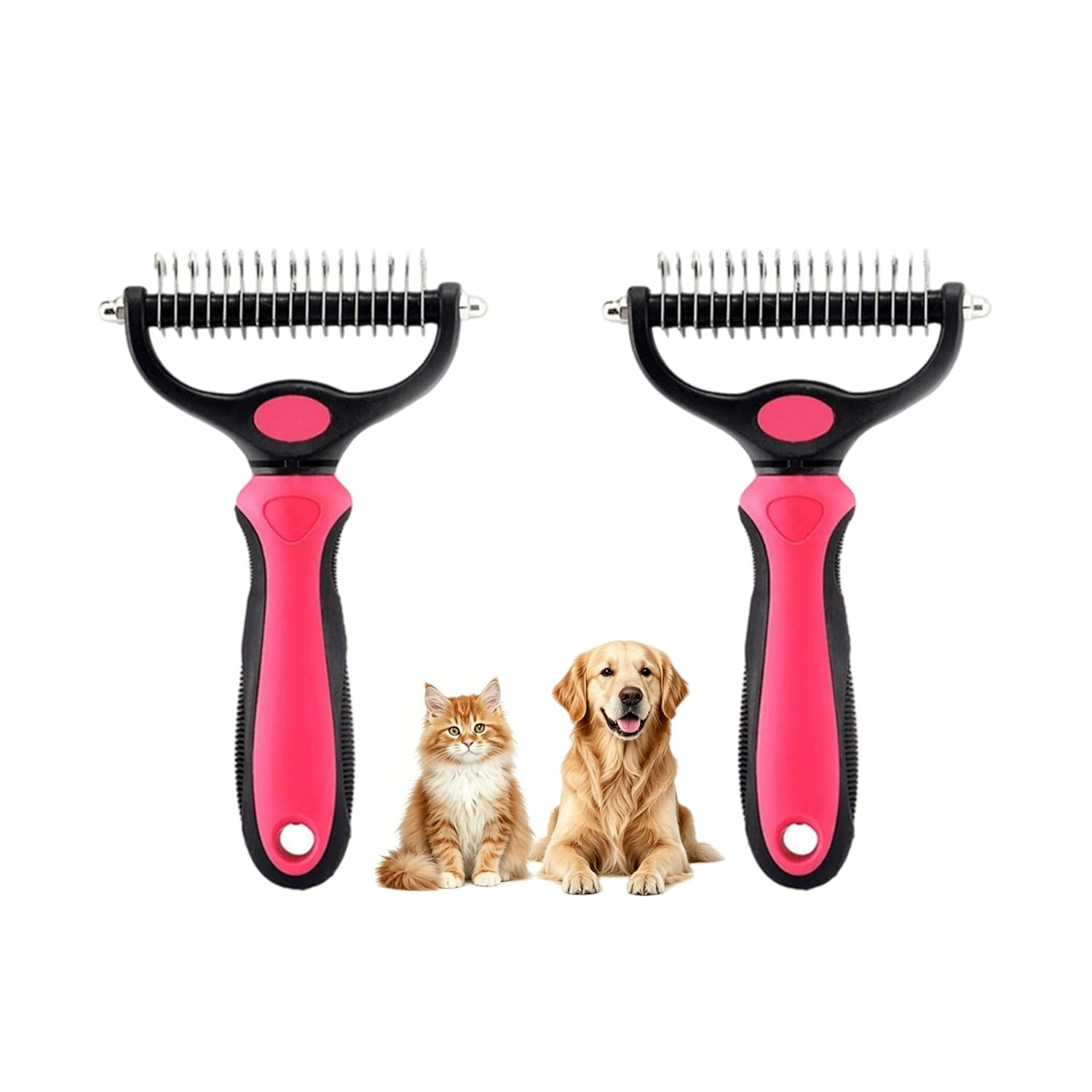 Dematting Comb and Undercoat Rake for Dogs and Cats - Professional Grooming Tool for Long Hair, Removes Tangles, Knots, and Loose Fur (Blue, Large)