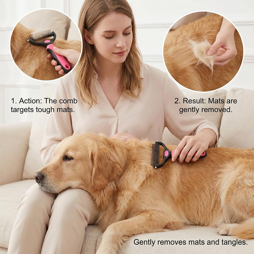 Dematting Comb and Undercoat Rake for Dogs and Cats - Professional Grooming Tool for Long Hair, Removes Tangles, Knots, and Loose Fur (Blue, Large)