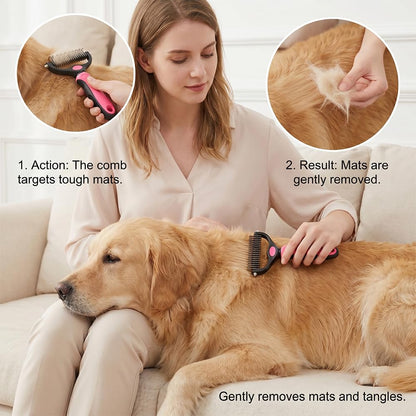 Dematting Comb and Undercoat Rake for Dogs and Cats - Professional Grooming Tool for Long Hair, Removes Tangles, Knots, and Loose Fur (Blue, Large)