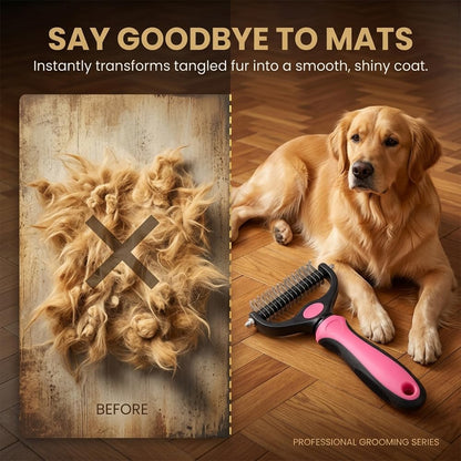 Dematting Comb and Undercoat Rake for Dogs and Cats - Professional Grooming Tool for Long Hair, Removes Tangles, Knots, and Loose Fur (Blue, Large)