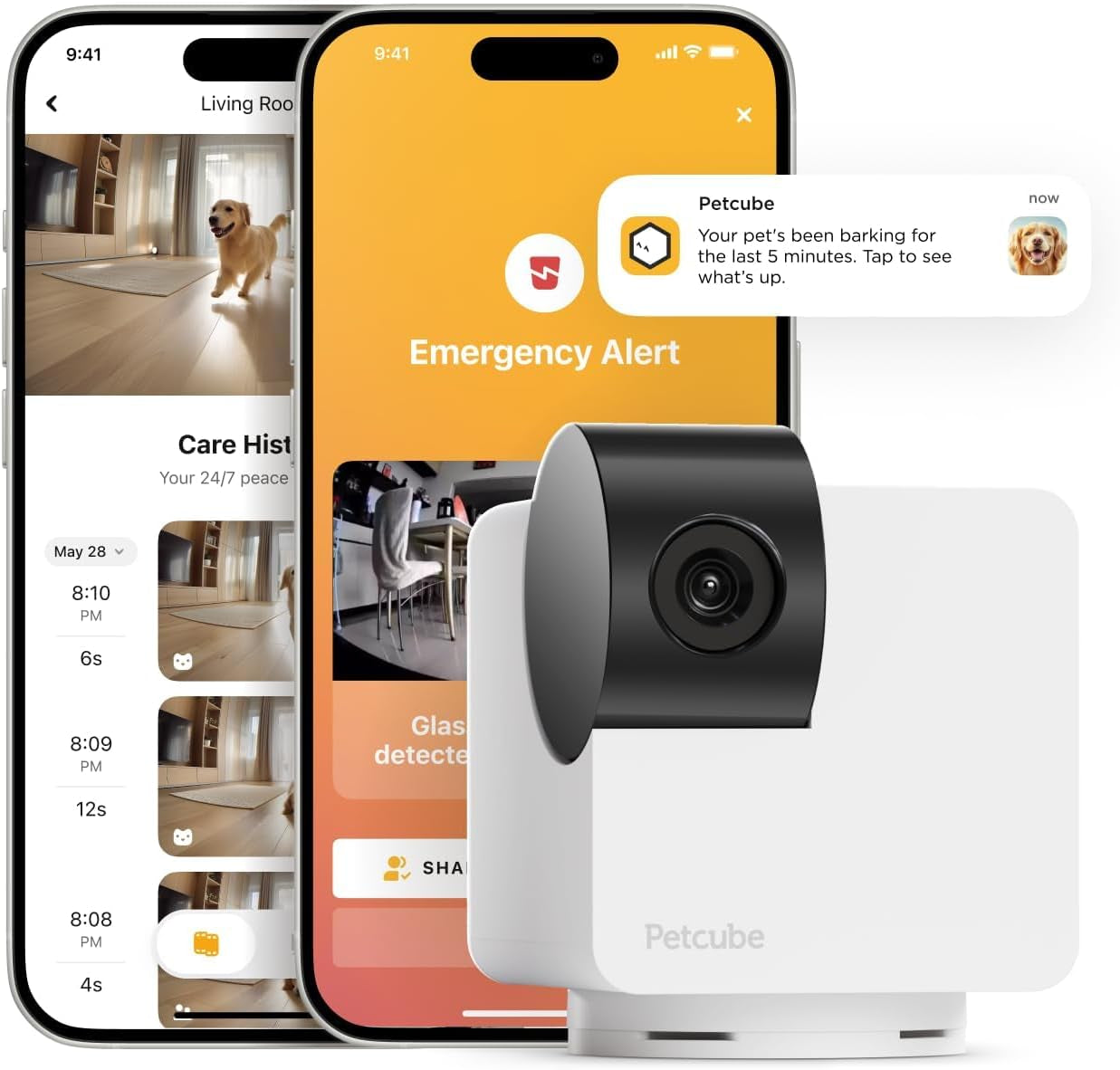 Petcube Cam 360° Interactive Wi-Fi Security Camera for Pets and Home with Mobile App, 1080P HD Video, Pan-Tilt Functionality, Night Vision, and AI Alerts