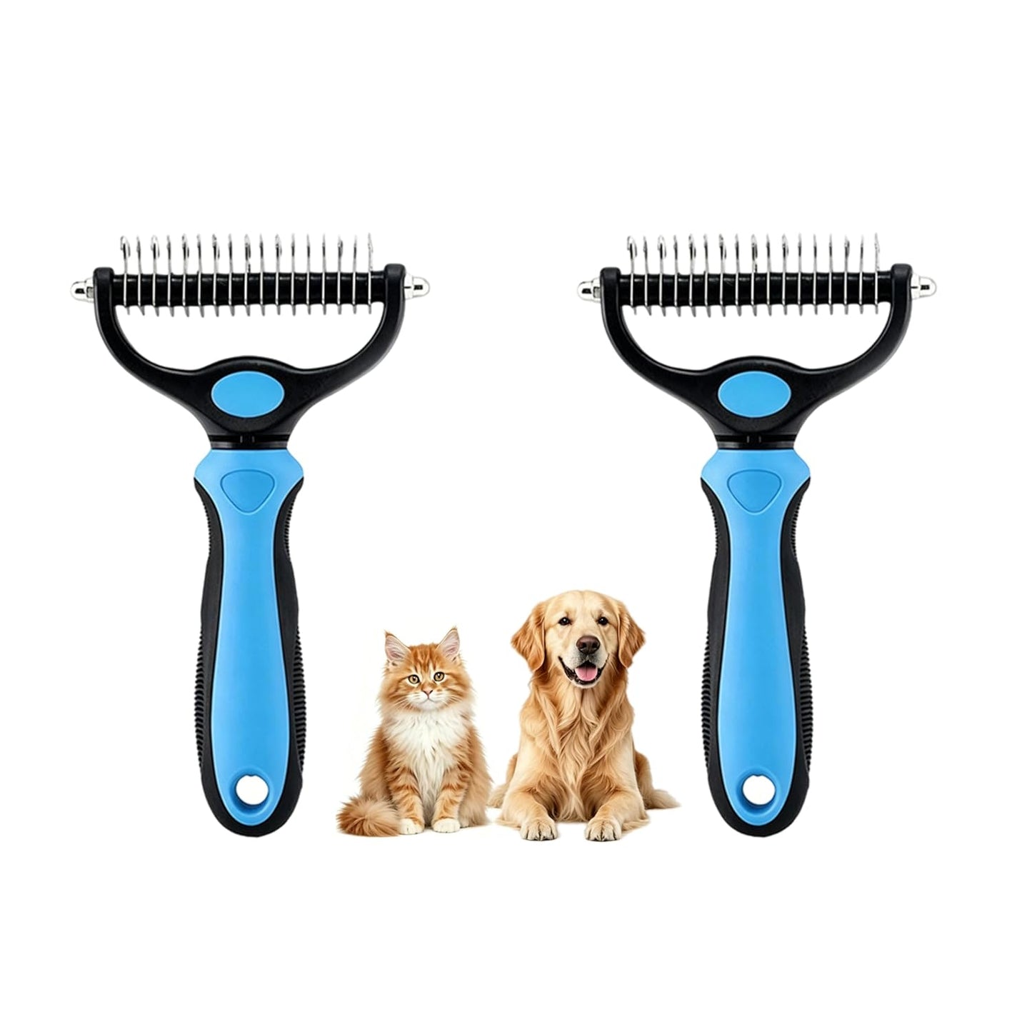 Dematting Comb and Undercoat Rake for Dogs and Cats - Professional Grooming Tool for Long Hair, Removes Tangles, Knots, and Loose Fur (Blue, Large)