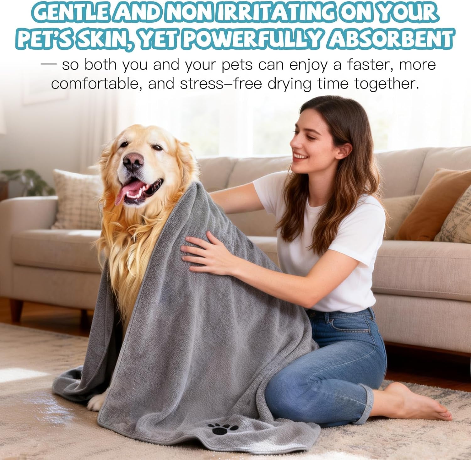 Puomue Super Absorbent Microfiber Dog Towels for Efficient Drying, Soft Pet Grooming Towel, 40 x 23.6 Inches, Ideal for Dog Showers and Baths for All Dog Sizes, Grey