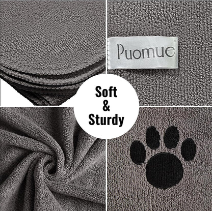 Puomue Super Absorbent Microfiber Dog Towels for Efficient Drying, Soft Pet Grooming Towel, 40 x 23.6 Inches, Ideal for Dog Showers and Baths for All Dog Sizes, Grey