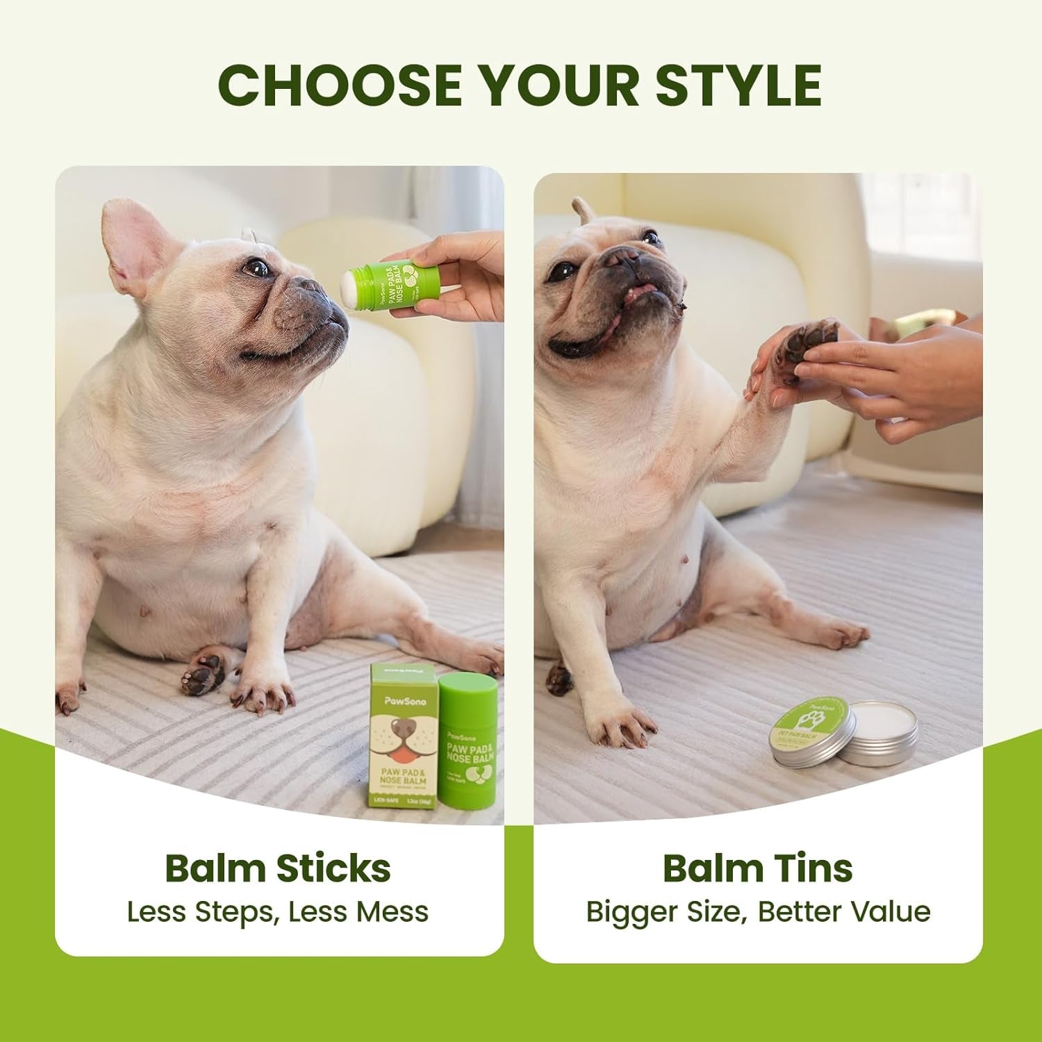 Pawsono Lick-Safe Dog Paw and Nose Balm with Coconut Oil | All-Natural Moisturizer for Dry, Cracked Pads and Snouts | Protective Wax for Hot Pavement and Sand | 2.1 Oz (60 G)