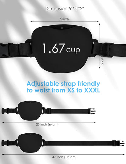 Heouvo Dog Treat Pouch with Training Clicker and Enhanced Magnetic Closure, 1.67 Cup Silicone Treat Bag Fanny Pack with Waist Belt for Pet Training and Walking (Black)