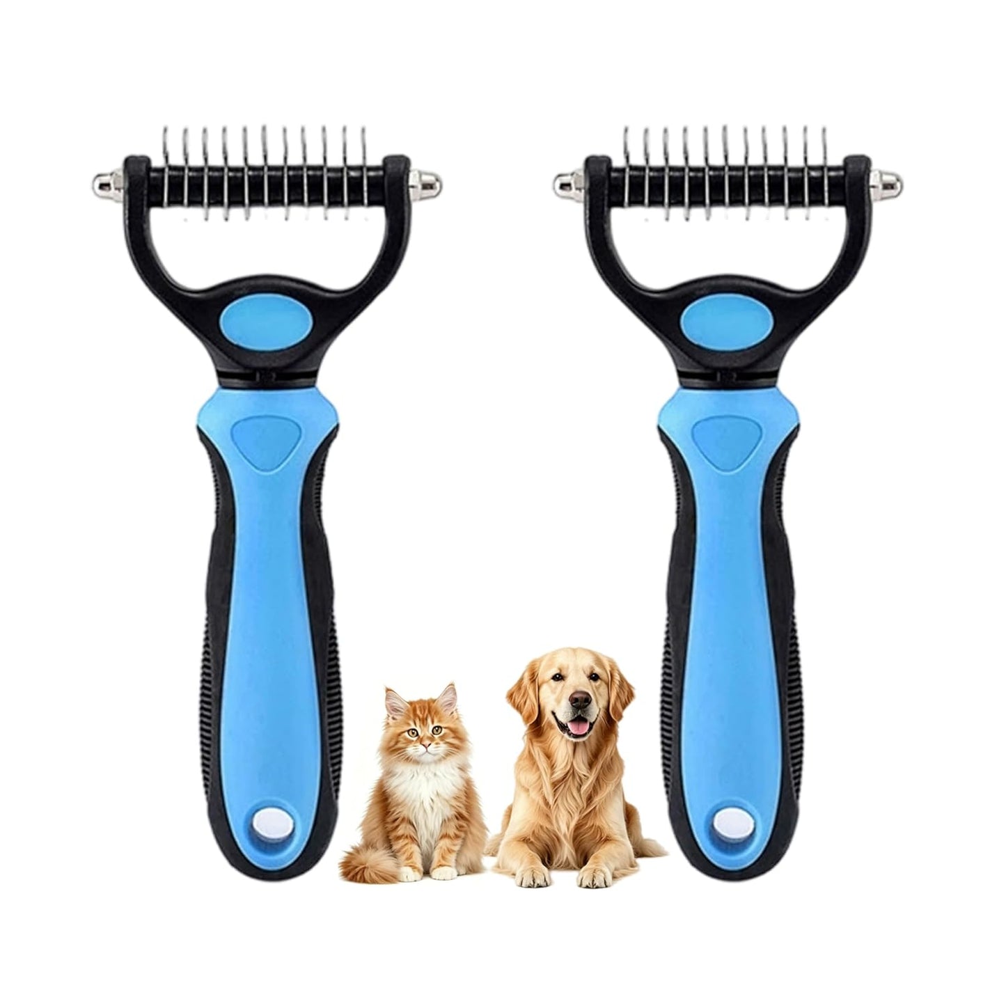 Dematting Comb and Undercoat Rake for Dogs and Cats - Professional Grooming Tool for Long Hair, Removes Tangles, Knots, and Loose Fur (Blue, Large)