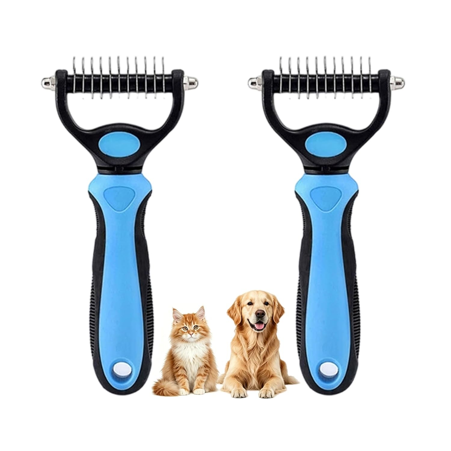 Dematting Comb and Undercoat Rake for Dogs and Cats - Professional Grooming Tool for Long Hair, Removes Tangles, Knots, and Loose Fur (Blue, Large)