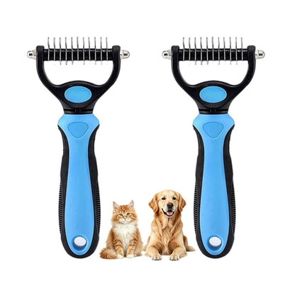Dematting Comb and Undercoat Rake for Dogs and Cats - Professional Grooming Tool for Long Hair, Removes Tangles, Knots, and Loose Fur (Blue, Large)