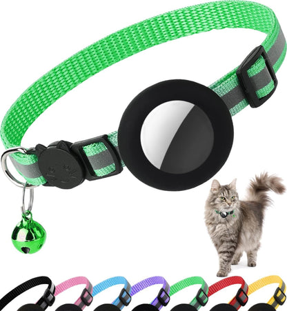Breakaway Airtag Cat Collar - Reflective Lightweight Kitten Collar with Apple Airtag Holder and Bell for Cats (Black, 0.4 Inches Width)