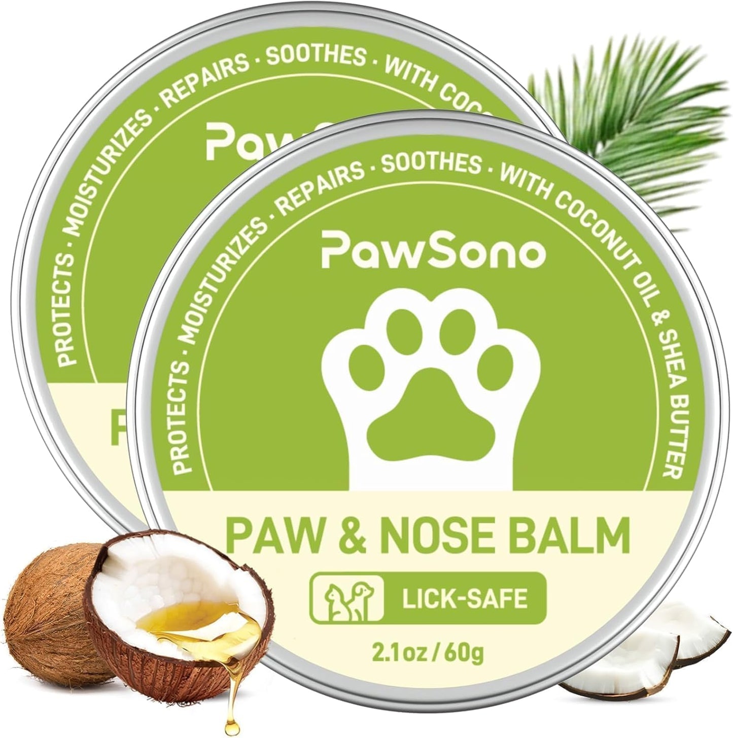 Pawsono Lick-Safe Dog Paw and Nose Balm with Coconut Oil | All-Natural Moisturizer for Dry, Cracked Pads and Snouts | Protective Wax for Hot Pavement and Sand | 2.1 Oz (60 G)