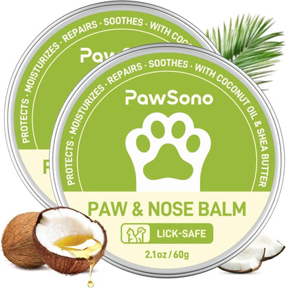 Pawsono Lick-Safe Dog Paw and Nose Balm with Coconut Oil | All-Natural Moisturizer for Dry, Cracked Pads and Snouts | Protective Wax for Hot Pavement and Sand | 2.1 Oz (60 G)