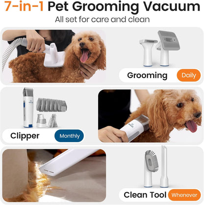 Oneisall Professional Dog Grooming Vacuum with Clipper and Nail Grinder, 1.5L Dust Cup, 7-in-1 Shedding Brush for Pet Hair and Home Cleaning (Blue)