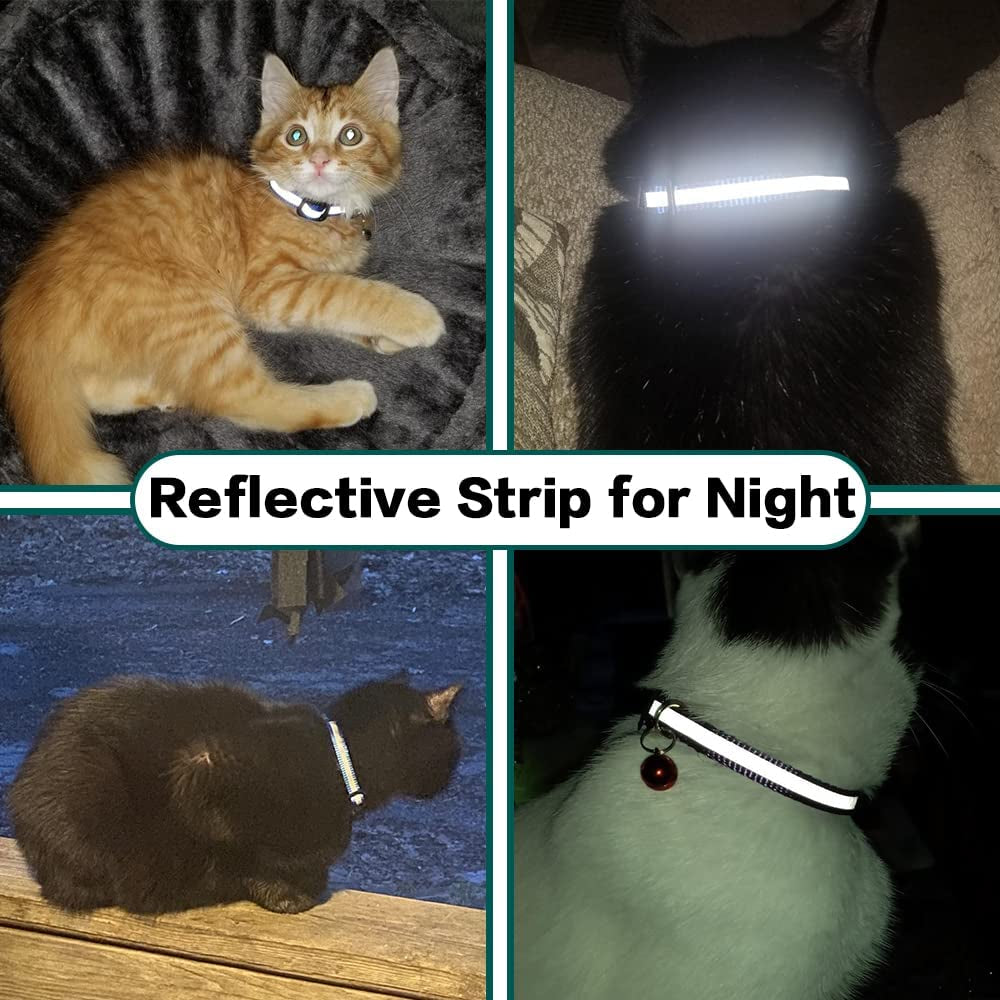 Breakaway Airtag Cat Collar - Reflective Lightweight Kitten Collar with Apple Airtag Holder and Bell for Cats (Black, 0.4 Inches Width)